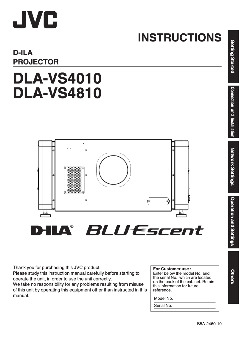 Imagen de la primera página del manual del dispositivo DLA-VS4810