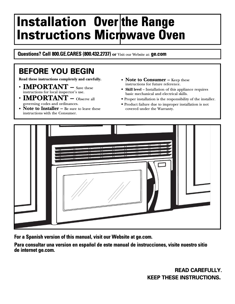 Page 1 de la notice Guide d'installation GE EMO4000JCC