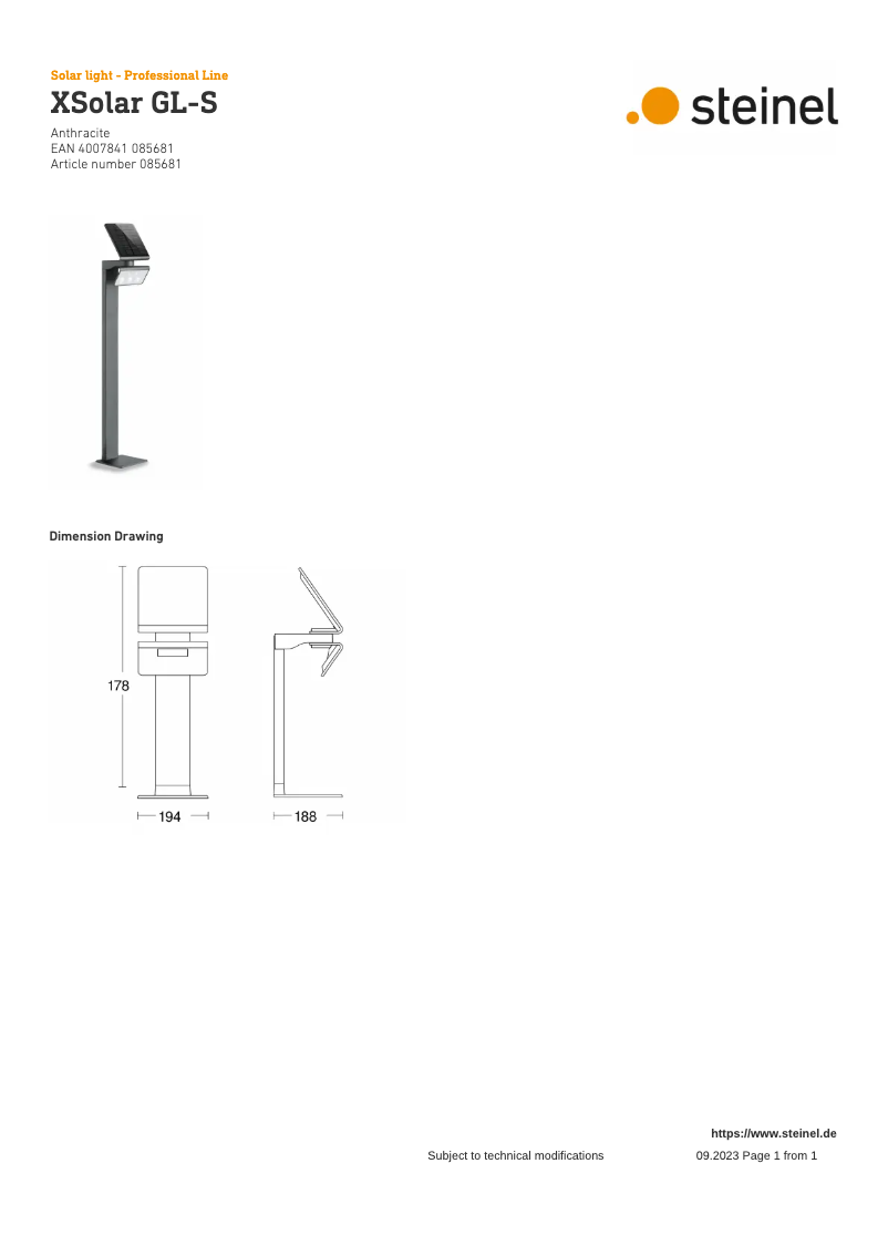 Page 1 de la notice Schéma de câblage Steinel XSolar GL