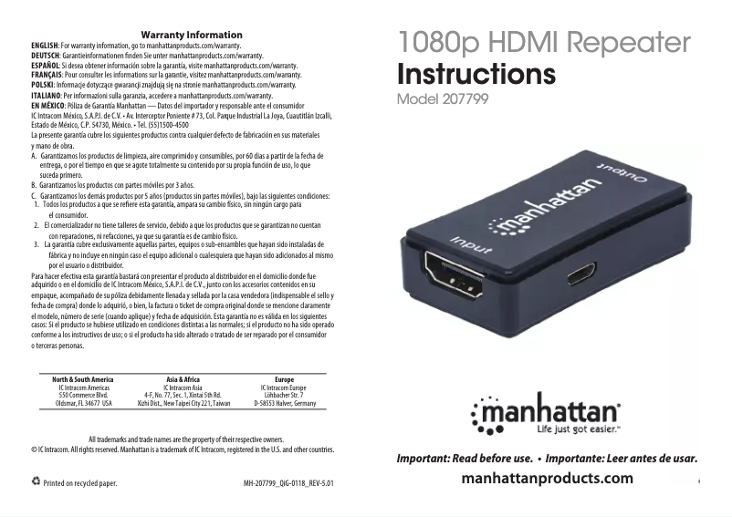 Page n°1 - Manuel utilisateur Manhattan 207799