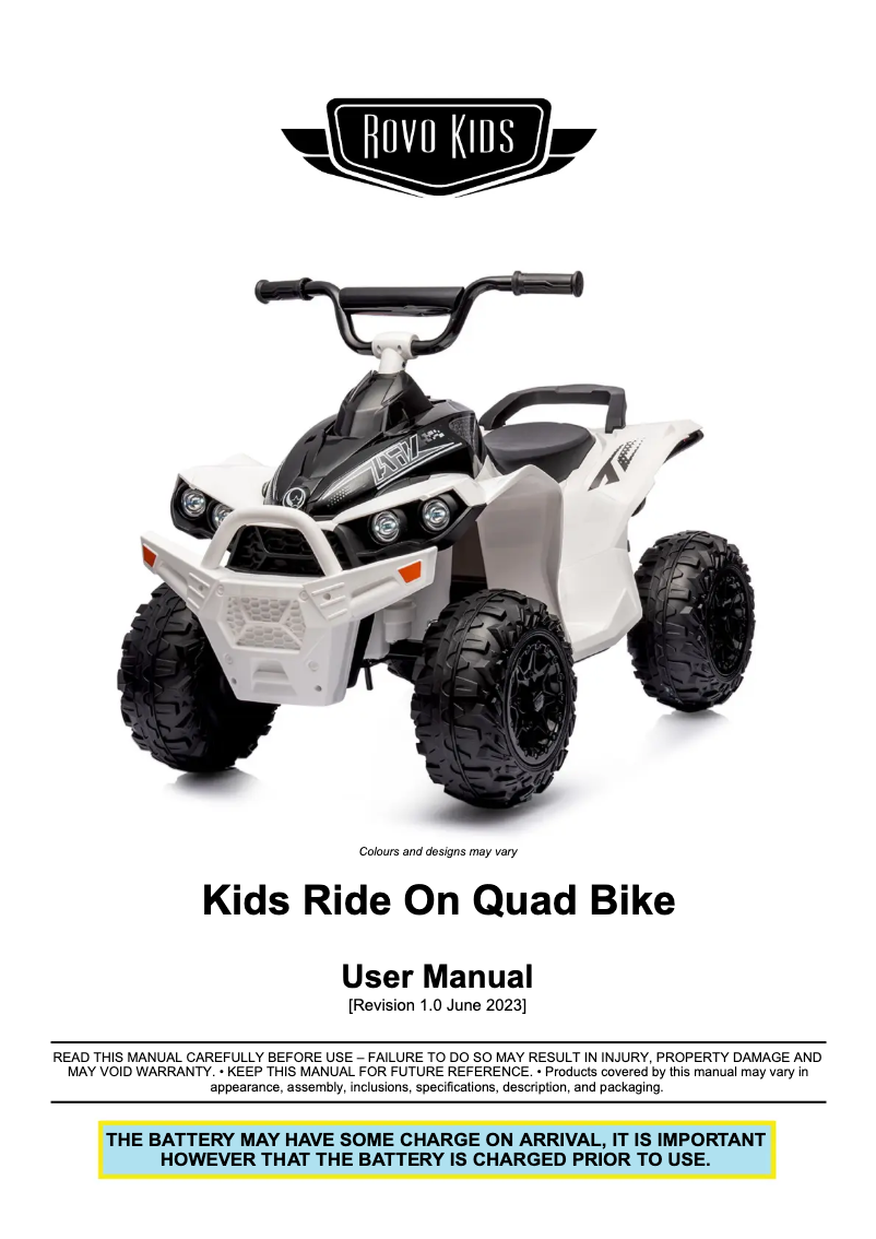 Page 1 de la notice Manuel utilisateur Rovo Kids Kids Ride On Quad Bike