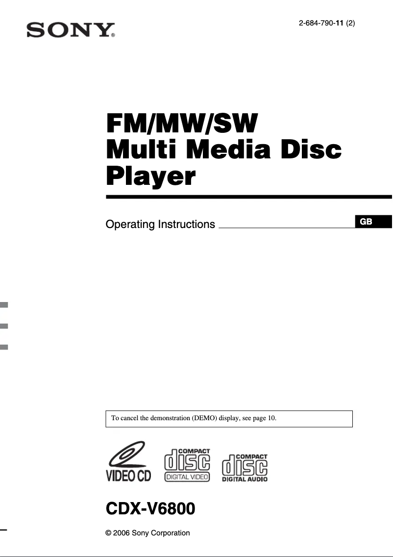 Page n°1 - Manuel utilisateur Sony CDX-V6800