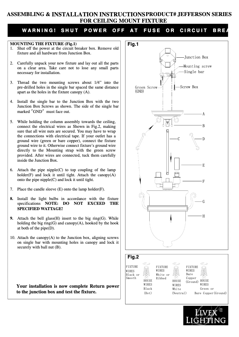 Page 1 de la notice Manuel utilisateur Livex Lighting Jefferson 5062-07