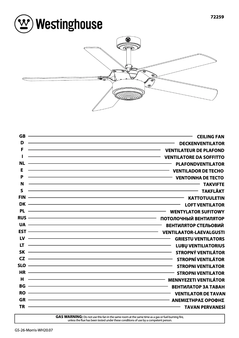 Page n°1 - Manuel utilisateur Westinghouse 72259