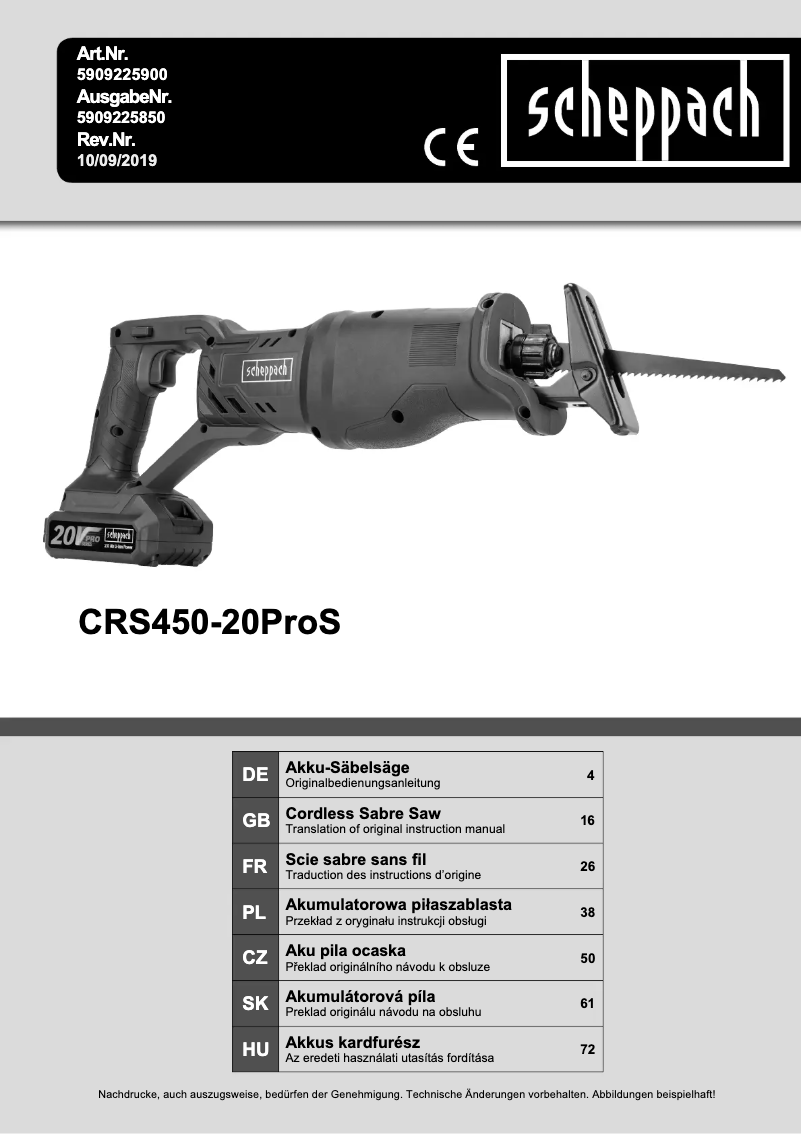 Image de la première page du manuel de l'appareil CRS450