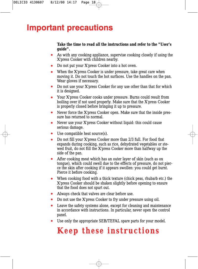 Page 1 de la notice Manuel utilisateur SEB Delicio