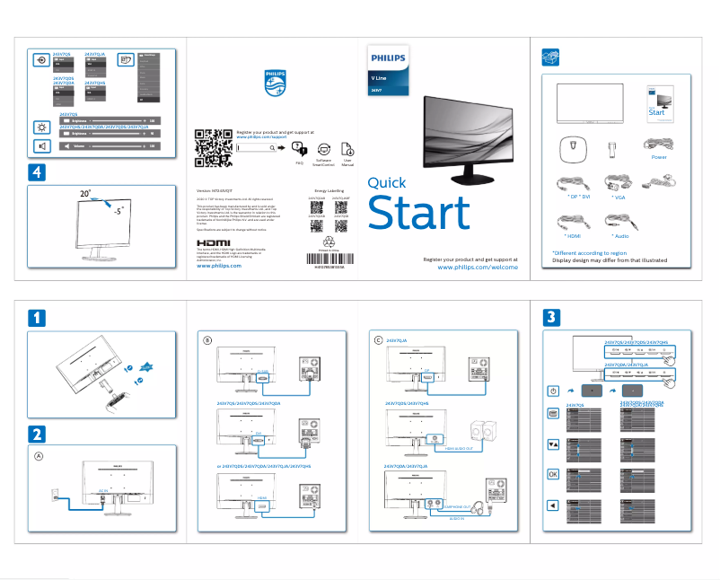 Page 1 of the manual Quick Start Guide Philips V Line 243V7QDAB