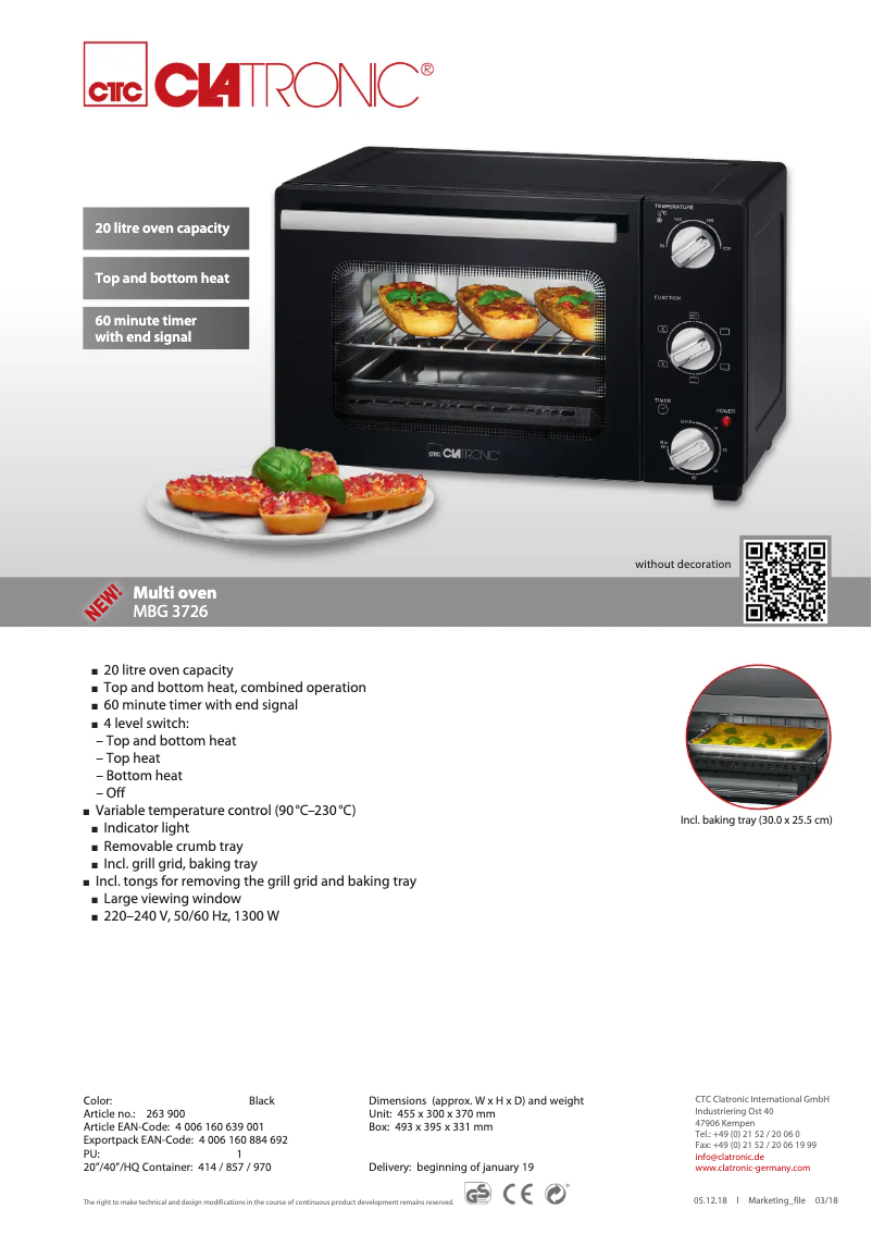 Page 1 de la notice Fiche technique Clatronic MBG 3726