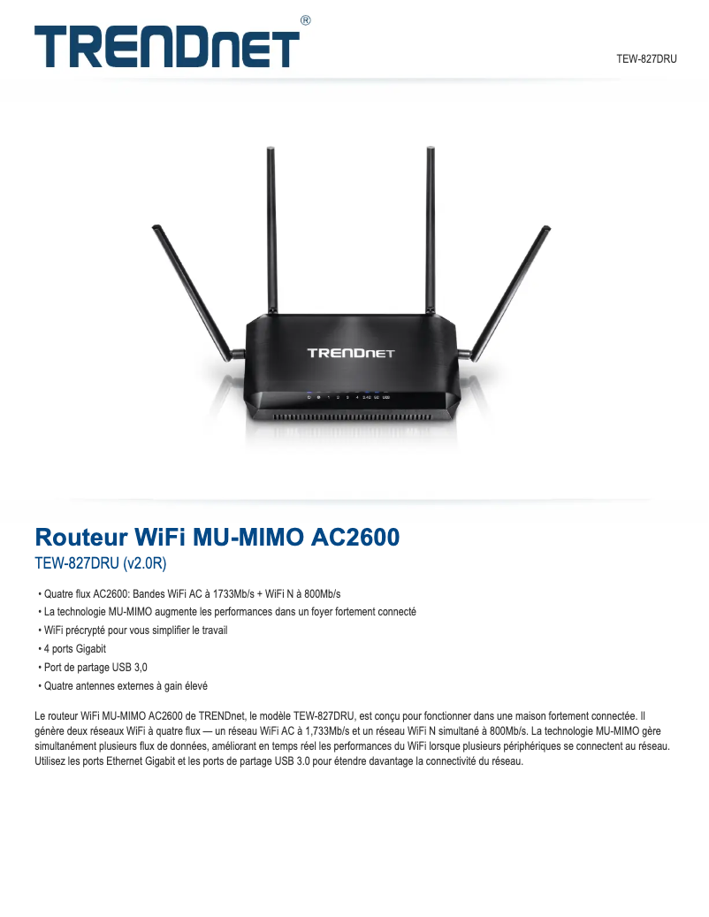 Page n°1 - Fiche technique TRENDnet StreamBoost TEW-827DRU