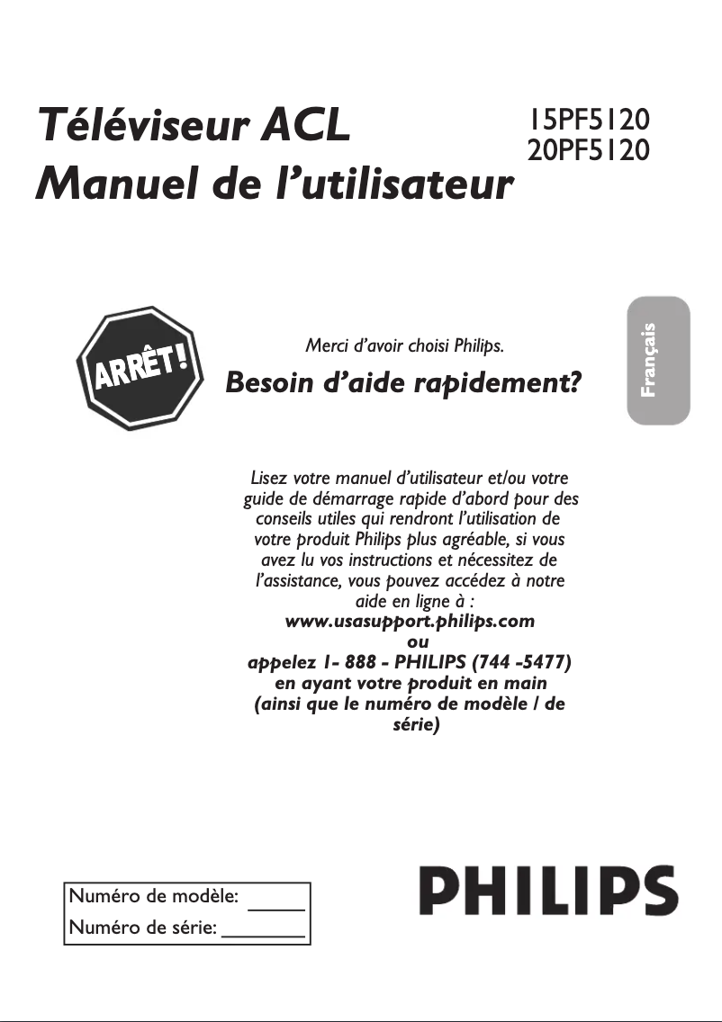 Page 1 de la notice Manuel utilisateur Philips 15PF5120