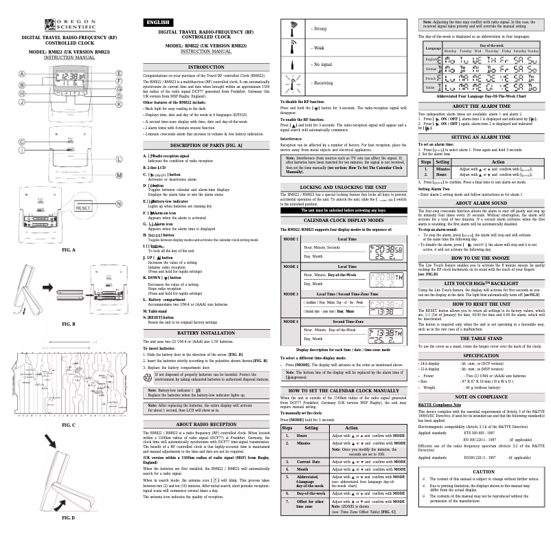 Page 1 de la notice Manuel utilisateur Oregon Scientific RM822