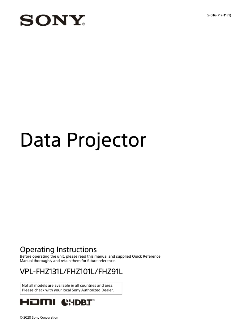 Image de la première page du manuel de l'appareil VPL-FHZ131L