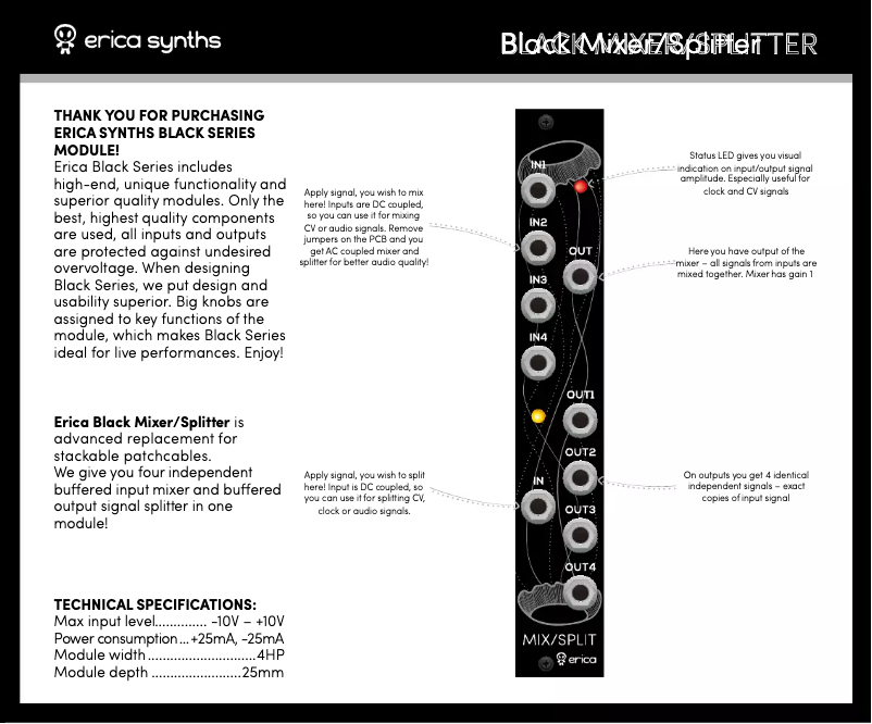 Image de la première page du manuel de l'appareil Black Mixer / Splitter