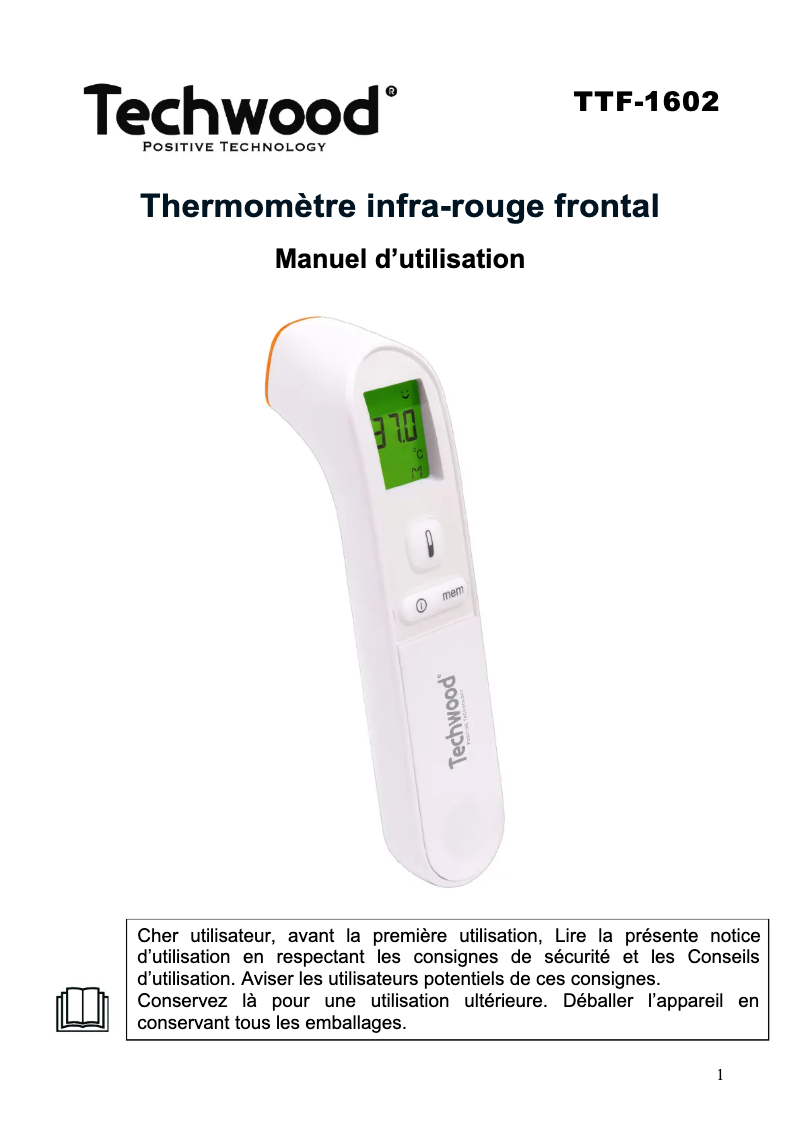 Page 1 de la notice Manuel utilisateur Techwood TTF-1602
