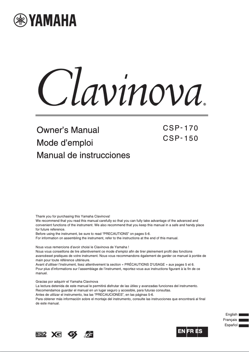 Image de la première page du manuel de l'appareil Clavinova CSP-150