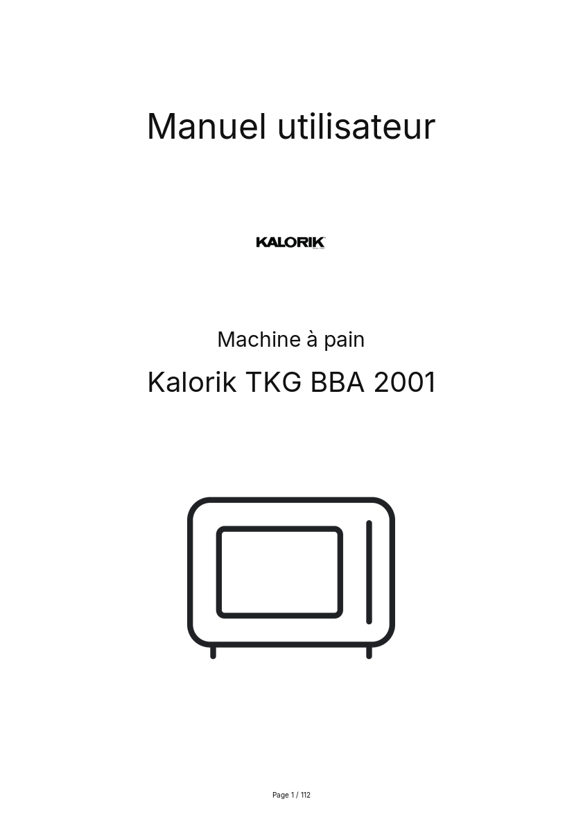 Page 1 de la notice Manuel utilisateur Kalorik TKG BBA 2001