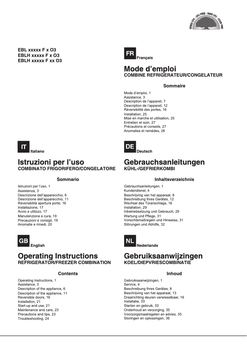 Page 1 de la notice Manuel utilisateur Hotpoint EBLH 20223 F D O3