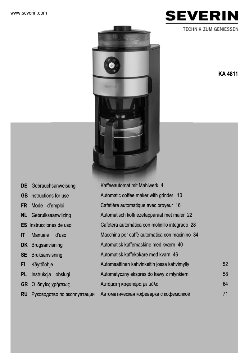 Page 1 de la notice Manuel utilisateur Severin KA 4811