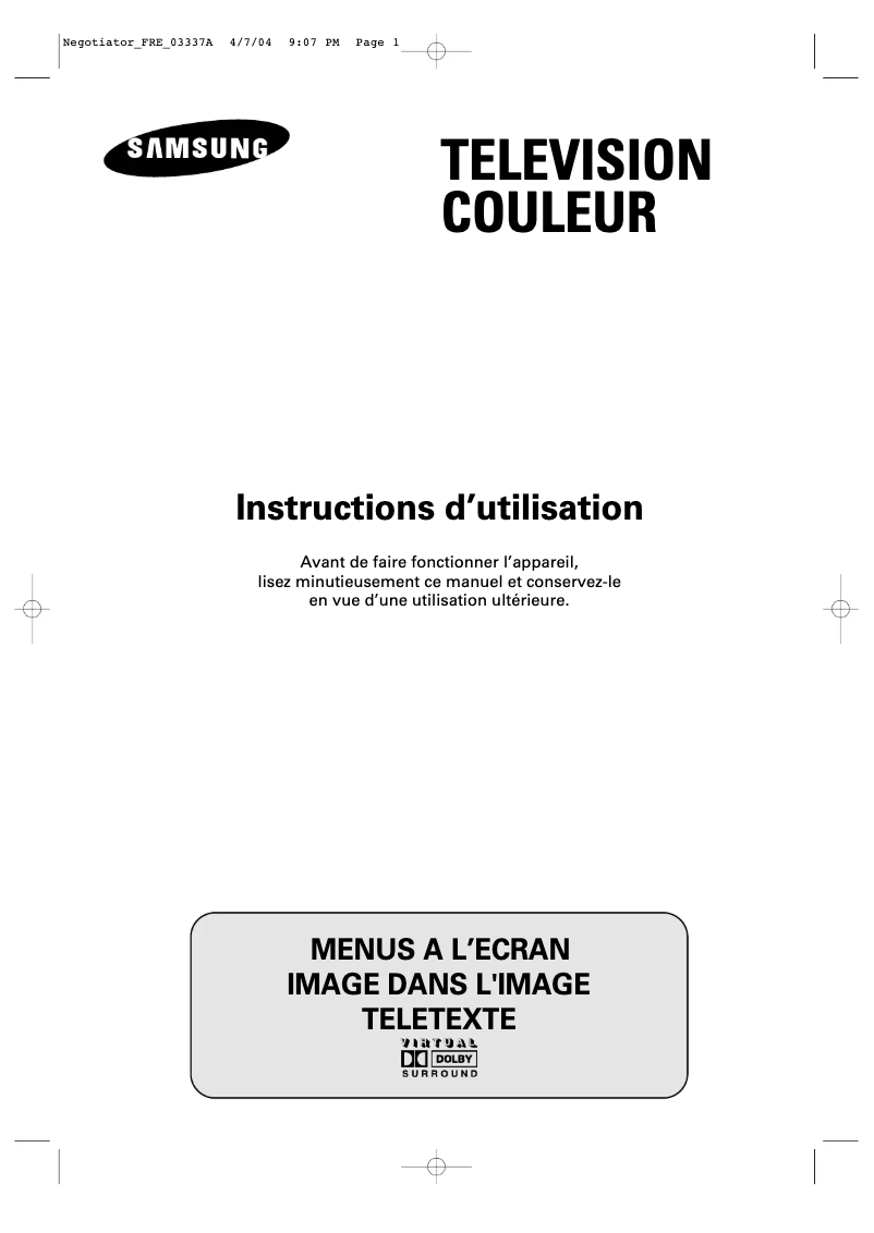 Page 1 de la notice Manuel utilisateur Samsung CW29A208P