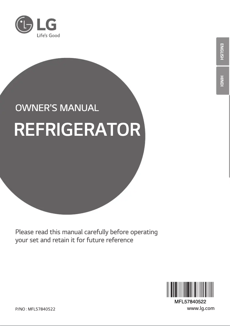 Page 1 de la notice Manuel utilisateur LG GL-T292RRGY