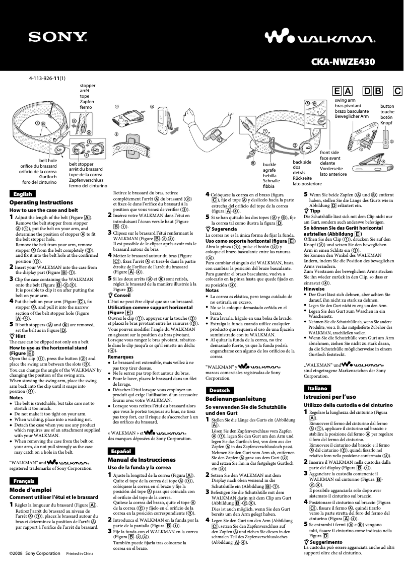 Page n°1 - Manuel utilisateur Sony CKA-NWZE430