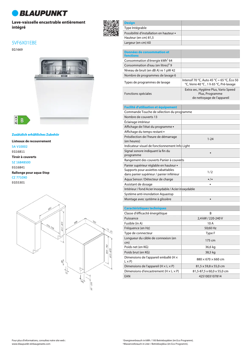 Page n°1 - Fiche technique Blaupunkt 5VF 6X01EBE