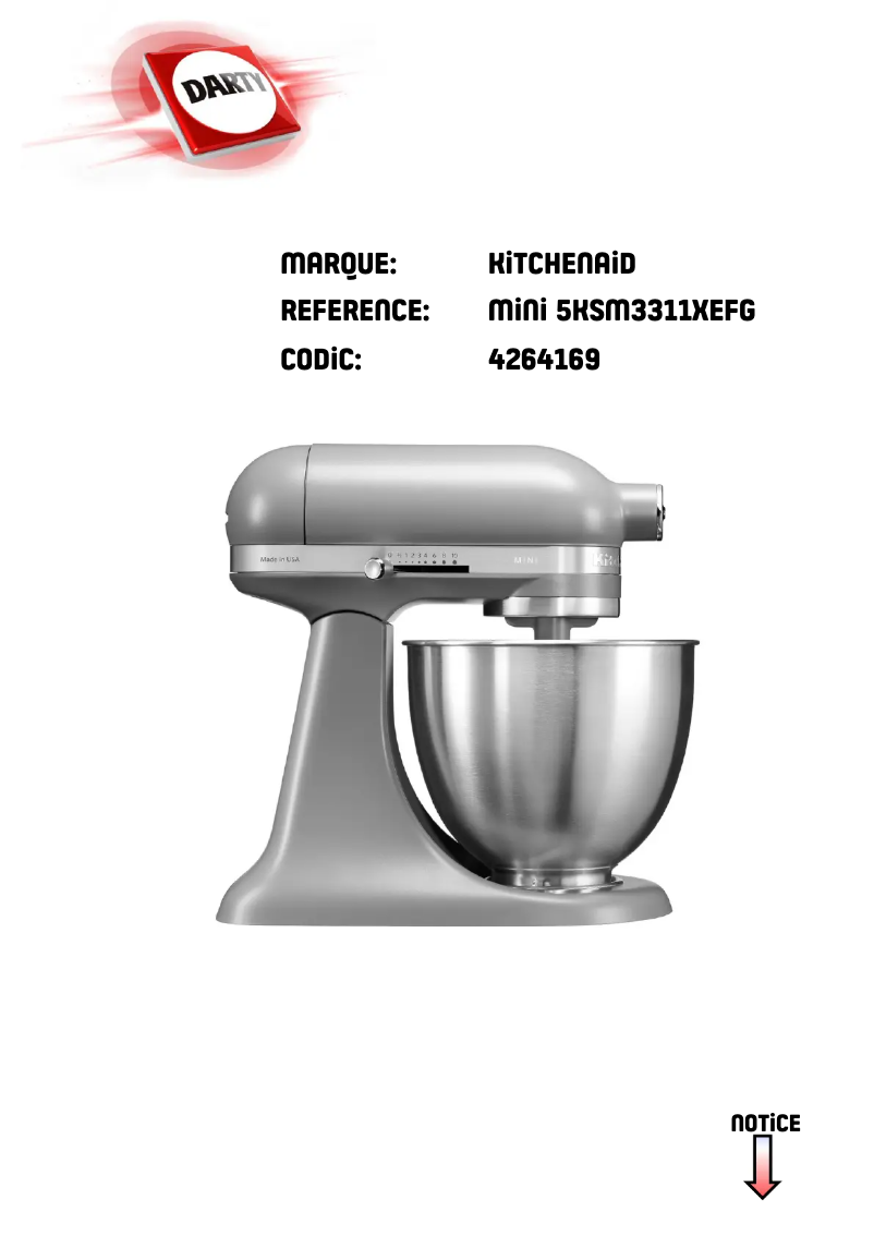 Page 1 de la notice Manuel utilisateur KitchenAid Artisan Mini 5KSM3311XEFG