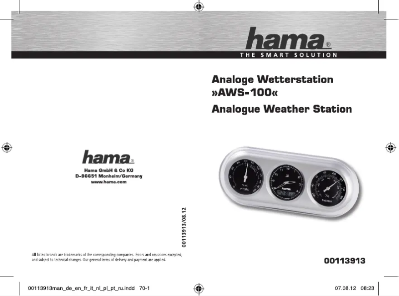 Page 1 de la notice Manuel utilisateur Hama AWS100