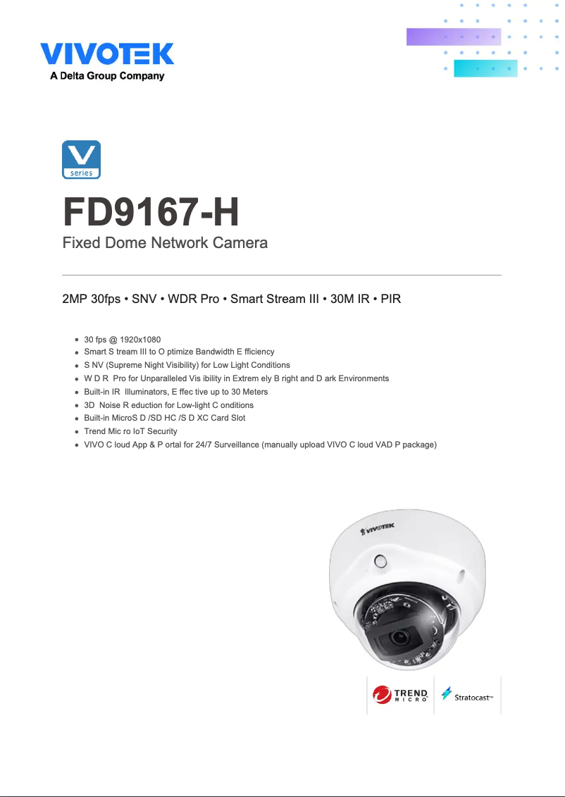 Page 1 de la notice Fiche technique Vivotek IB9369