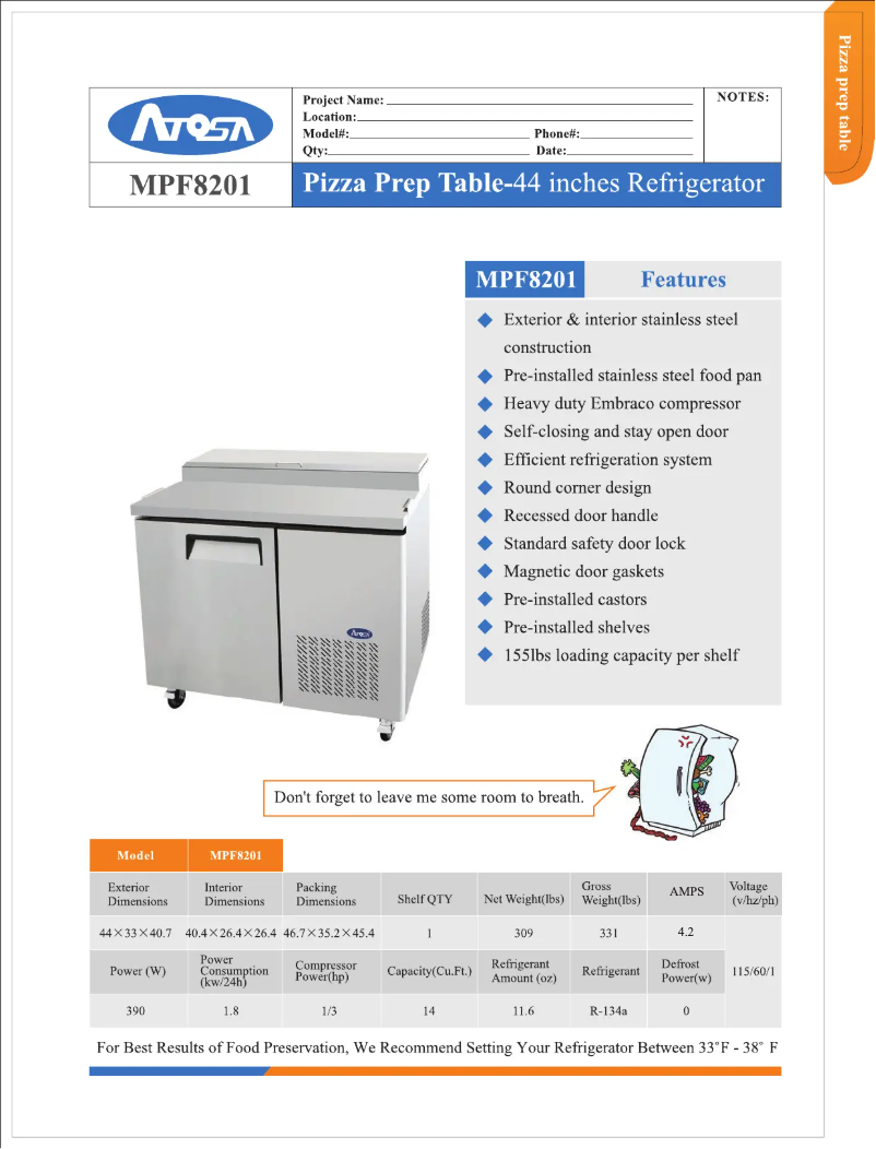 Page 1 de la notice Manuel d'utilisation et d'entretien Atosa MPF8201