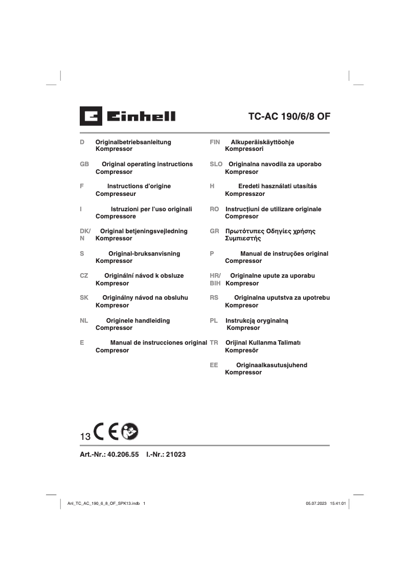 Página 1 del manual Manual de usuario Einhell TC-AC 190/6/8 OF