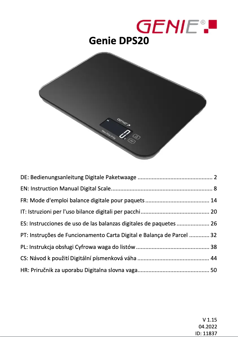 Image de la première page du manuel de l'appareil DPS 20