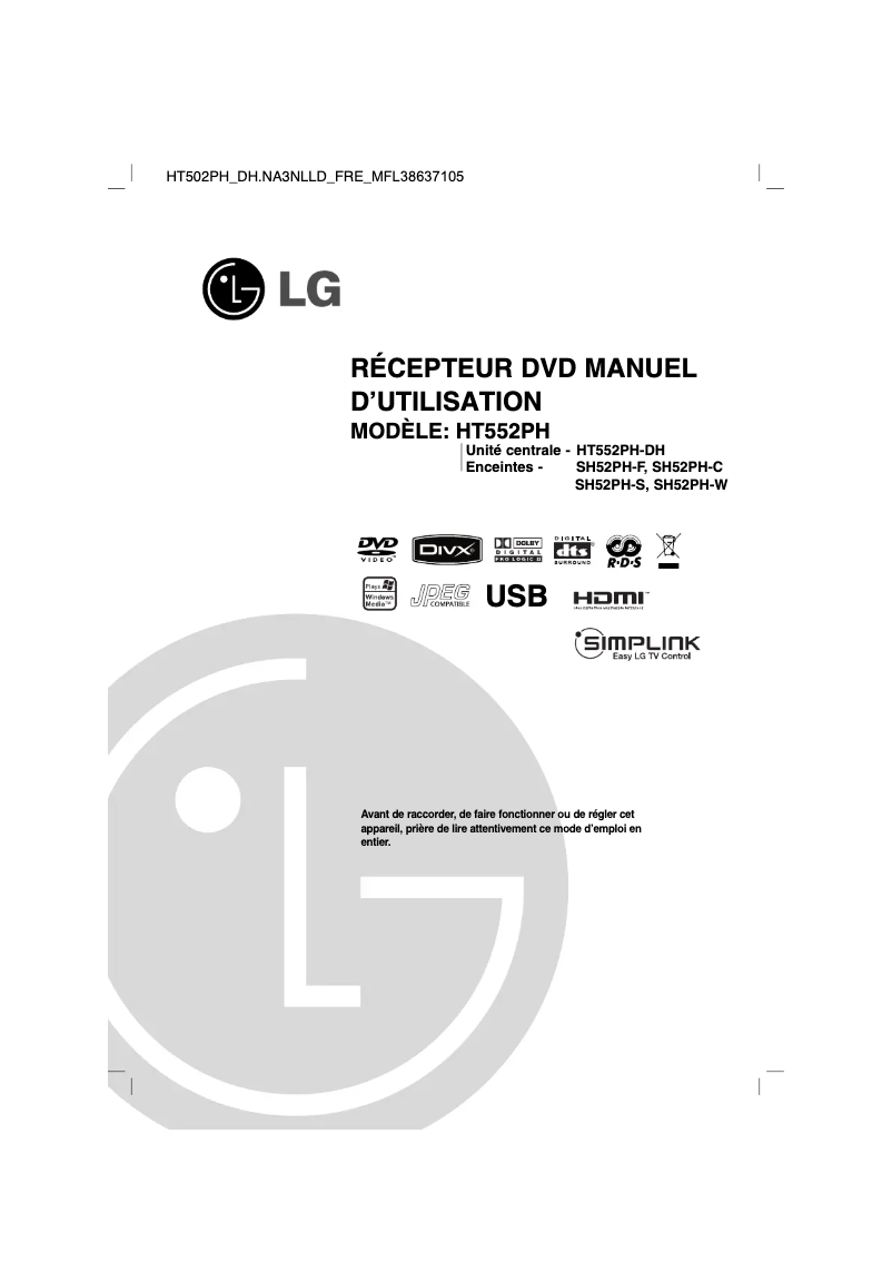 Page 1 de la notice Manuel utilisateur LG HT502PH