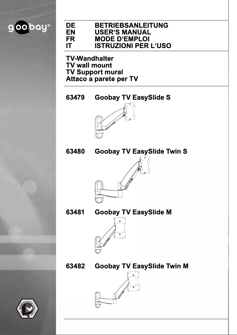 Page 1 de la notice Manuel utilisateur Goobay TV Easyslide S
