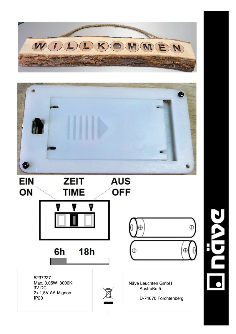 Page n°1 - Manuel utilisateur Näve Willkommen