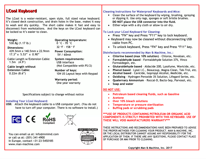 Page 1 de la notice Manuel utilisateur Man & Machine L Cool