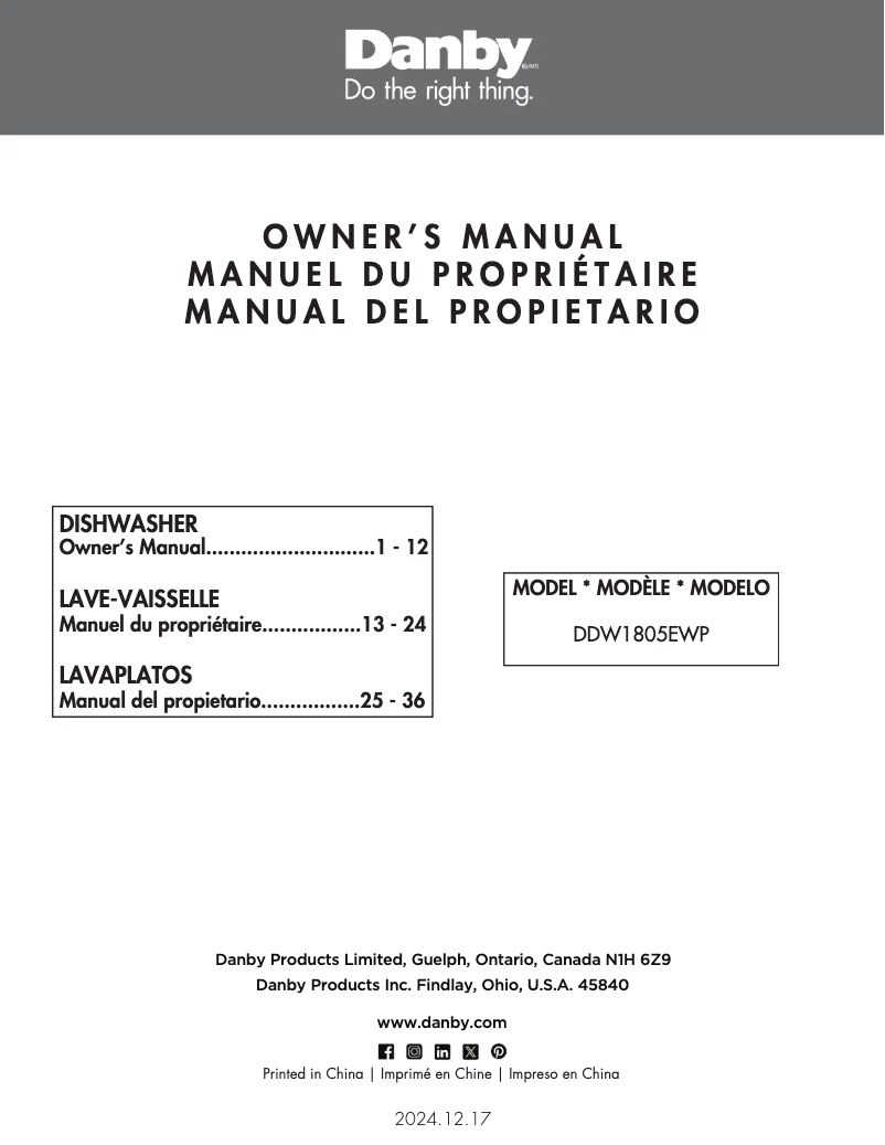 Página 1 del manual Manual de instrucciones Danby DDW1805EWP