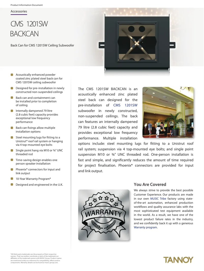 Page 1 de la notice Fiche technique Tannoy CMS 1201SW