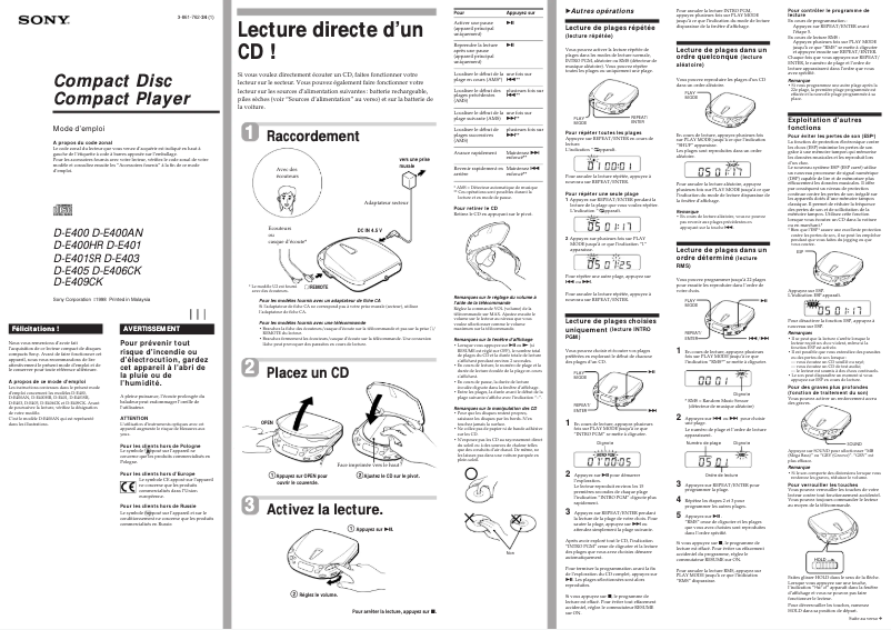 Page n°1 - Manuel utilisateur Sony D-E400HR