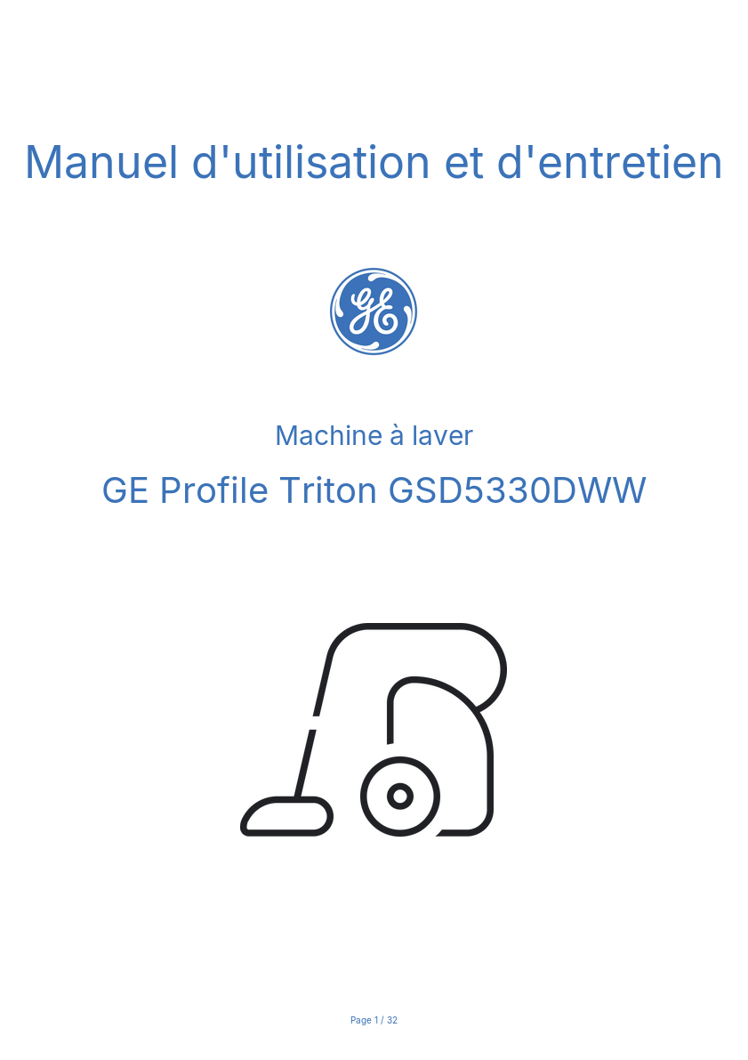 Page n°1 - Manuel d'utilisation et d'entretien GE Profile Triton GSD5330DWW