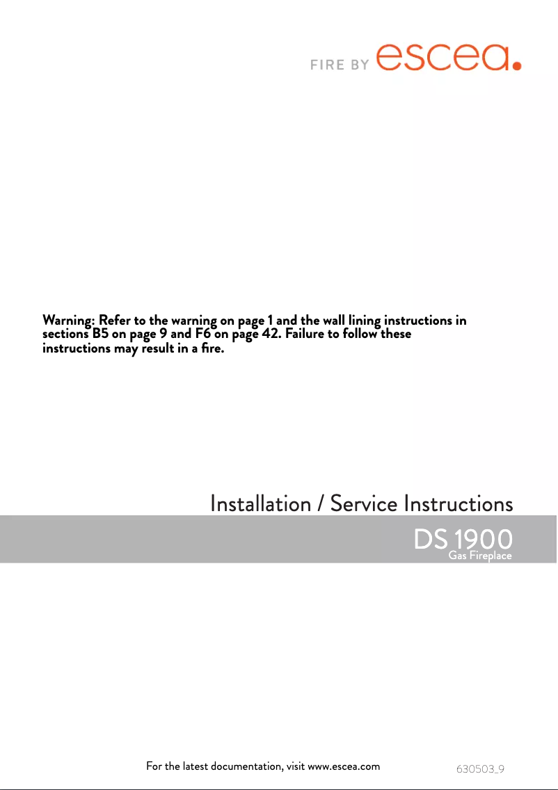 Page 1 de la notice Manuel utilisateur Escea DS1900