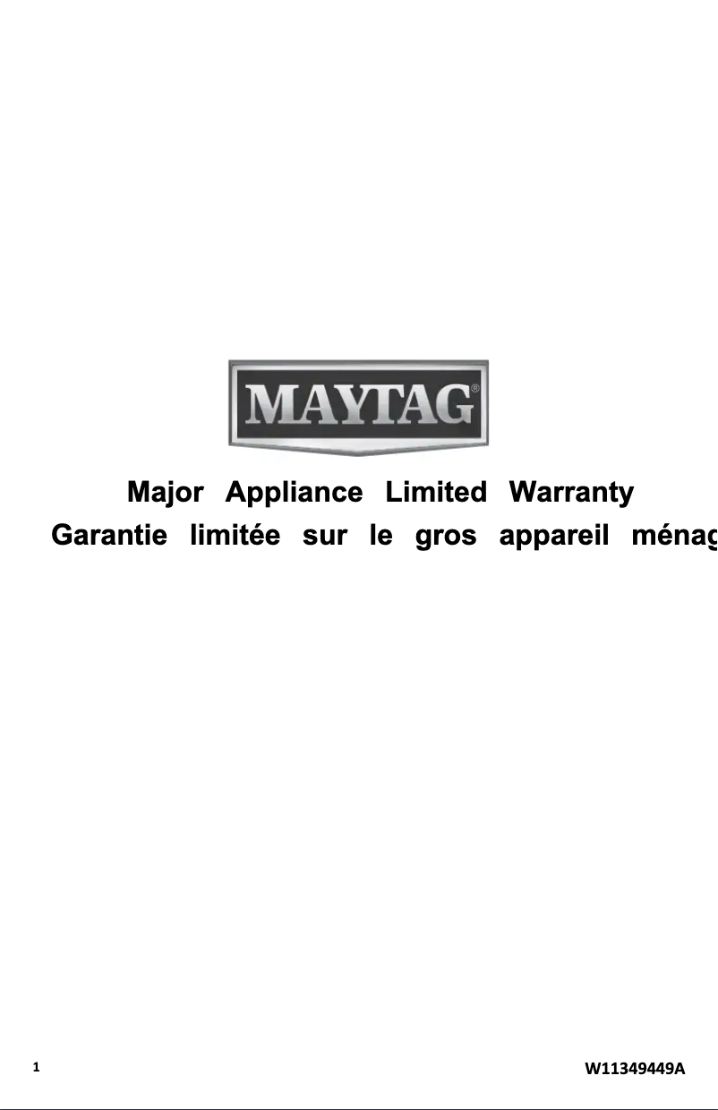 Page 1 de la notice Informations de garantie Maytag MED5630MBK