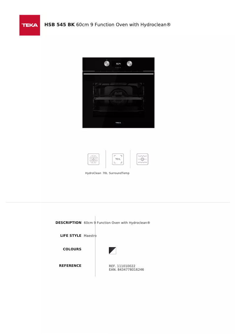 Página 1 del manual Ficha técnica Teka HSB 545 BK