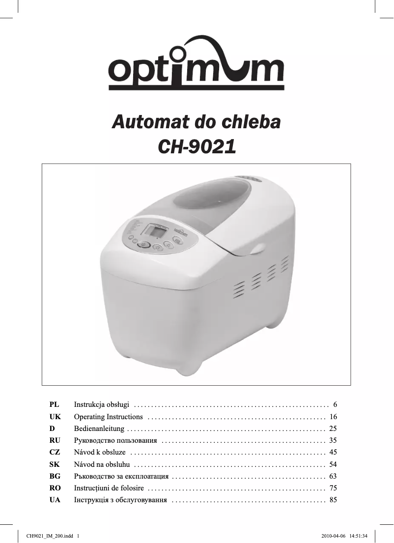 Page 1 de la notice Manuel utilisateur Optimum CH-9021