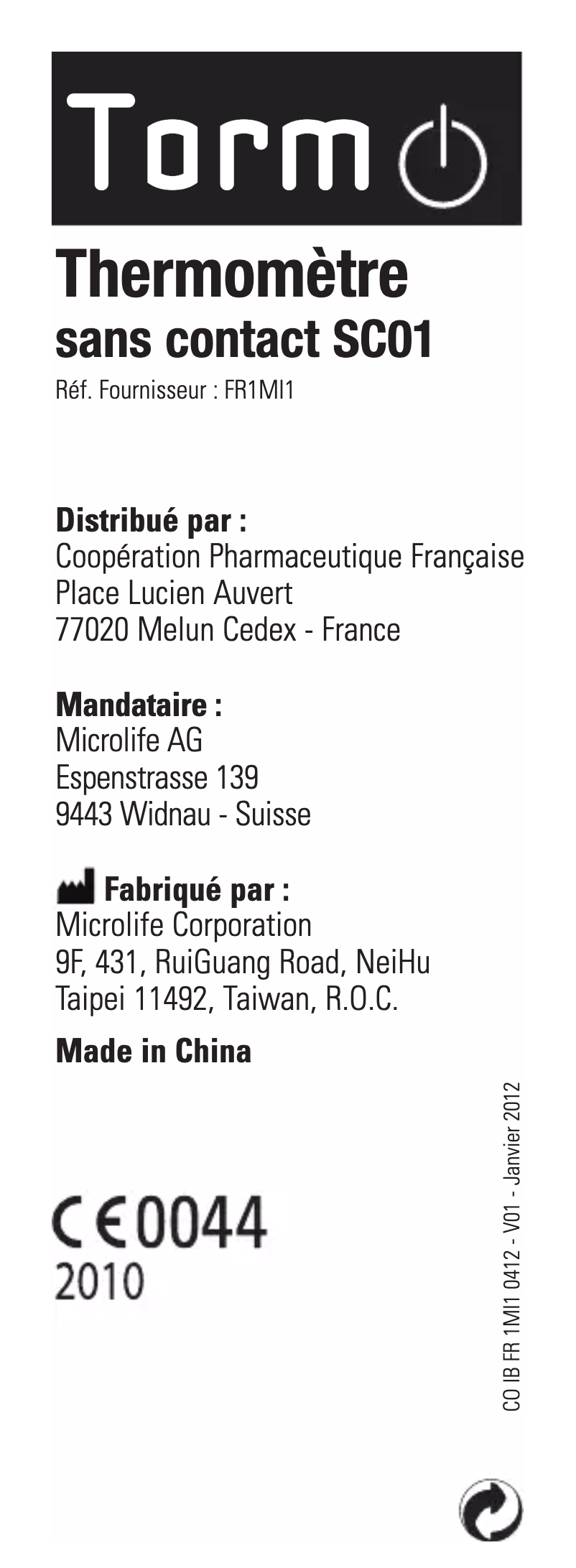 Page 1 de la notice Manuel utilisateur Torm SC01