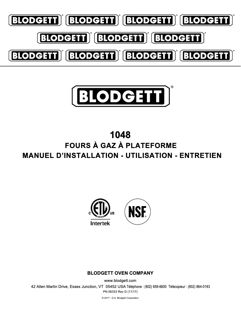 Page 1 de la notice Manuel utilisateur Blodgett 1048