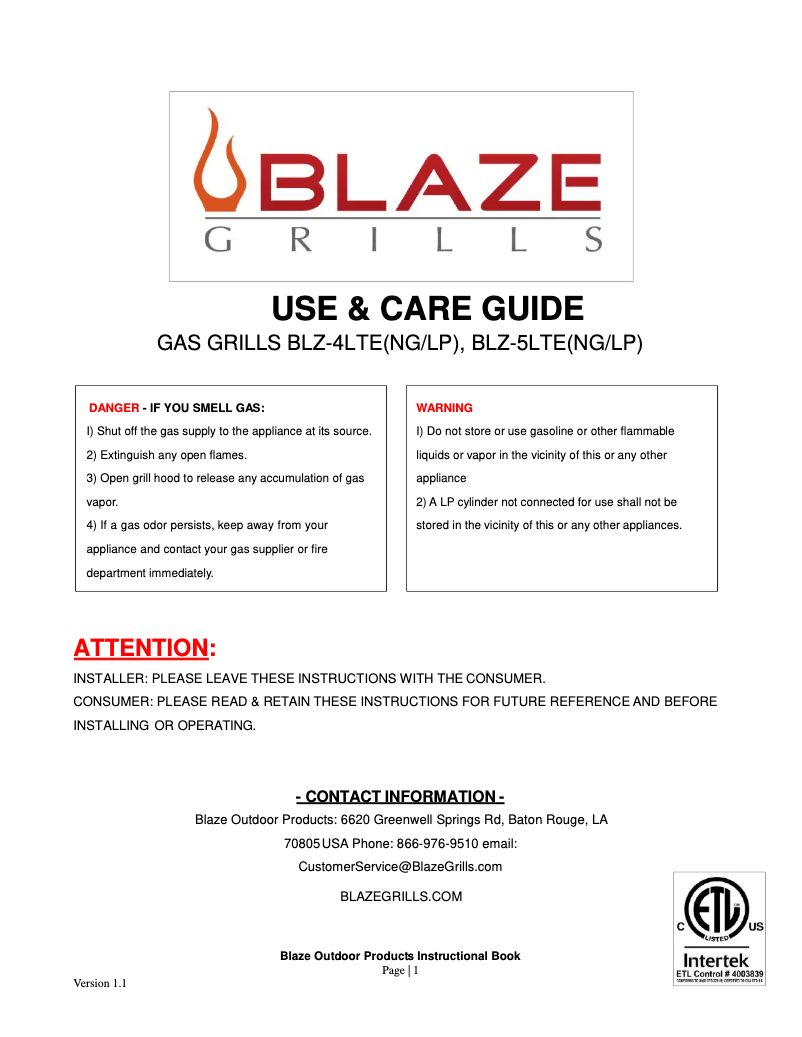 Page 1 de la notice Manuel utilisateur Blaze BLZ4LTELP