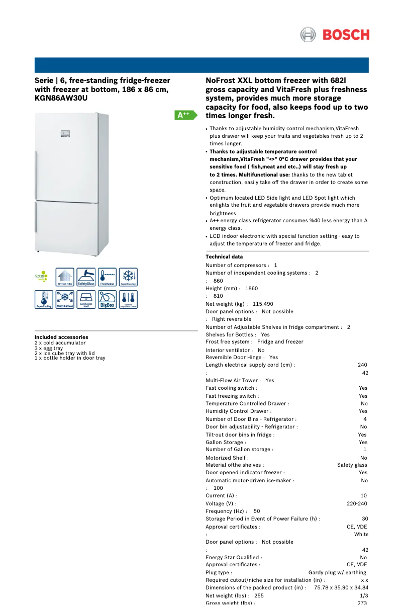 Image de la première page du manuel de l'appareil KGN86AW30U