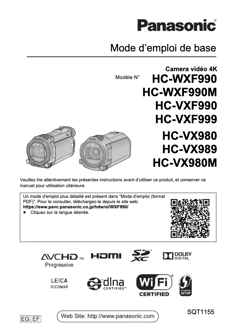 Page n°1 - Manuel utilisateur Panasonic HC-VXF990