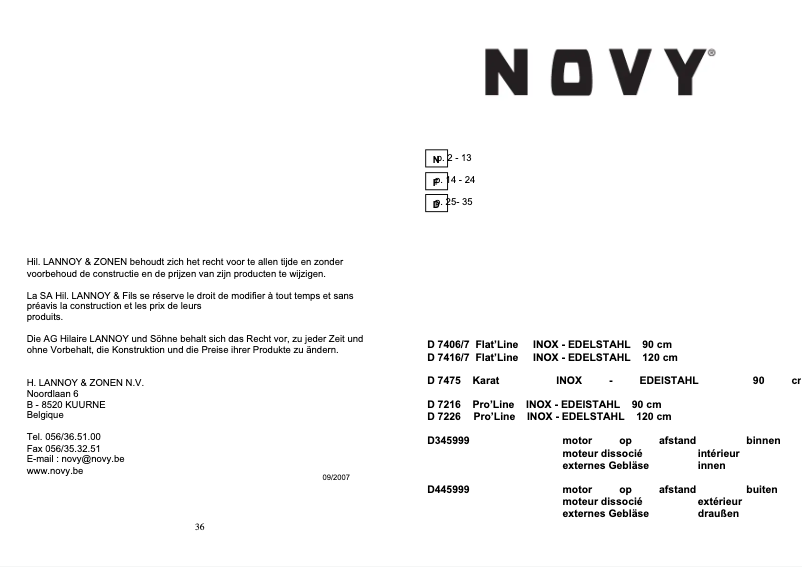 Page n°1 - Manuel utilisateur Novy Pro'line 7226